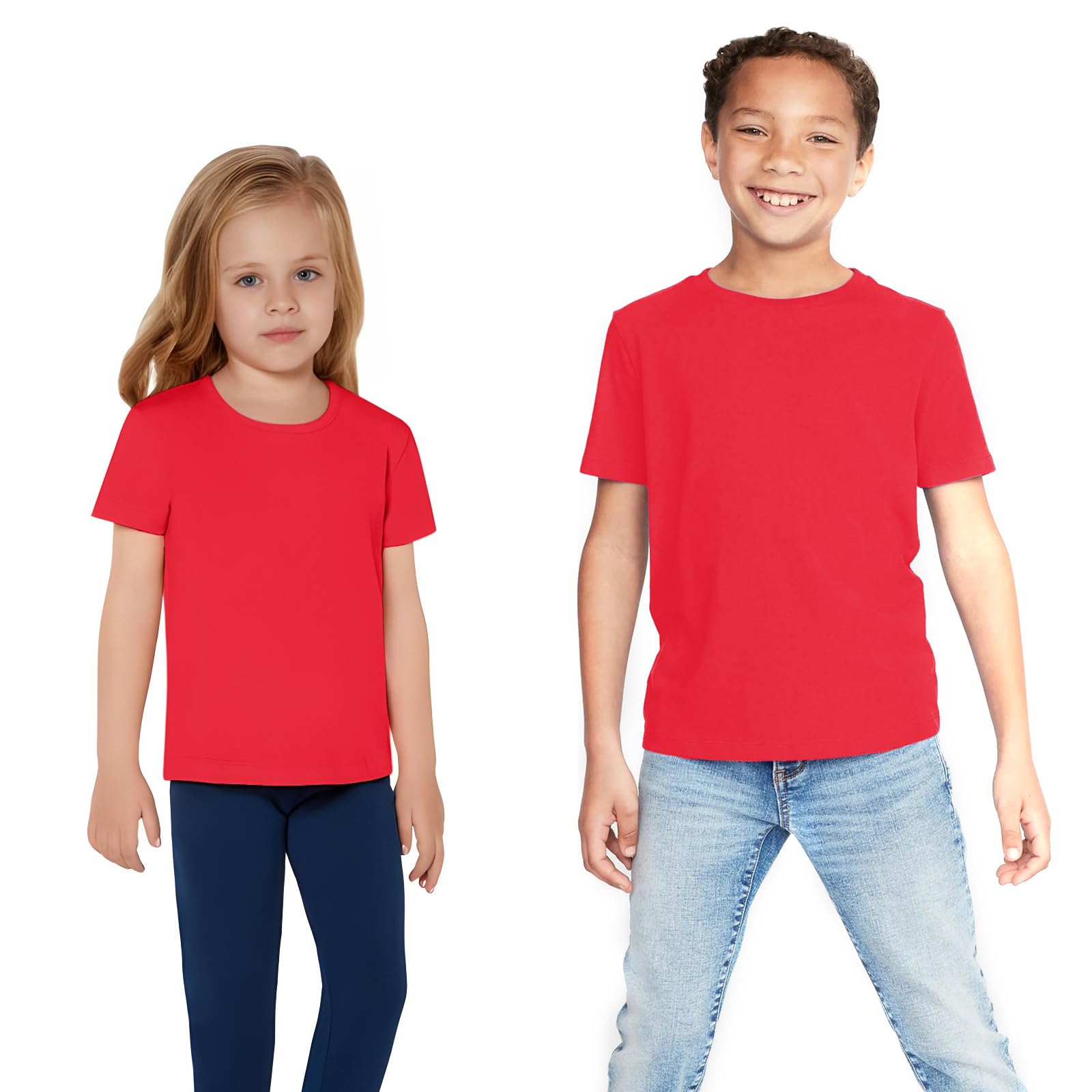 Eversoft Cotton Crew Neck T-Shirts for Boys Girls Short Sleeves (as8, Age, 4_Years, 5_Years, Regular, Red)