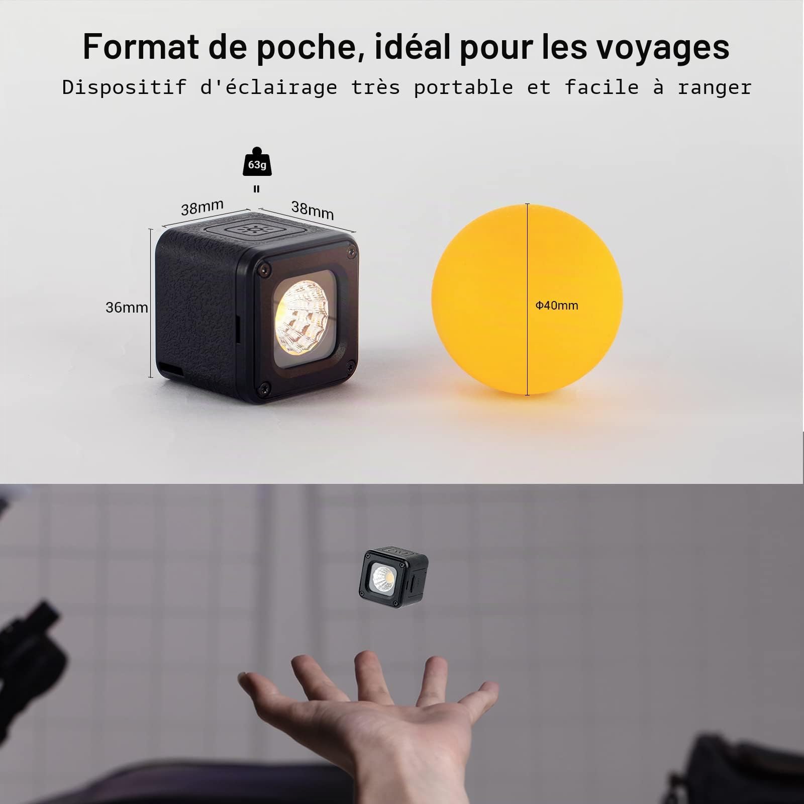 SMALLRIG Lampe Vidéo à LED, Kit d'Éclairage Portable Étanche, Mini Cube avec 8 Filtres de Couleur, Lampe de Photographie à Remplissage Variable 5600K CRI95-3405