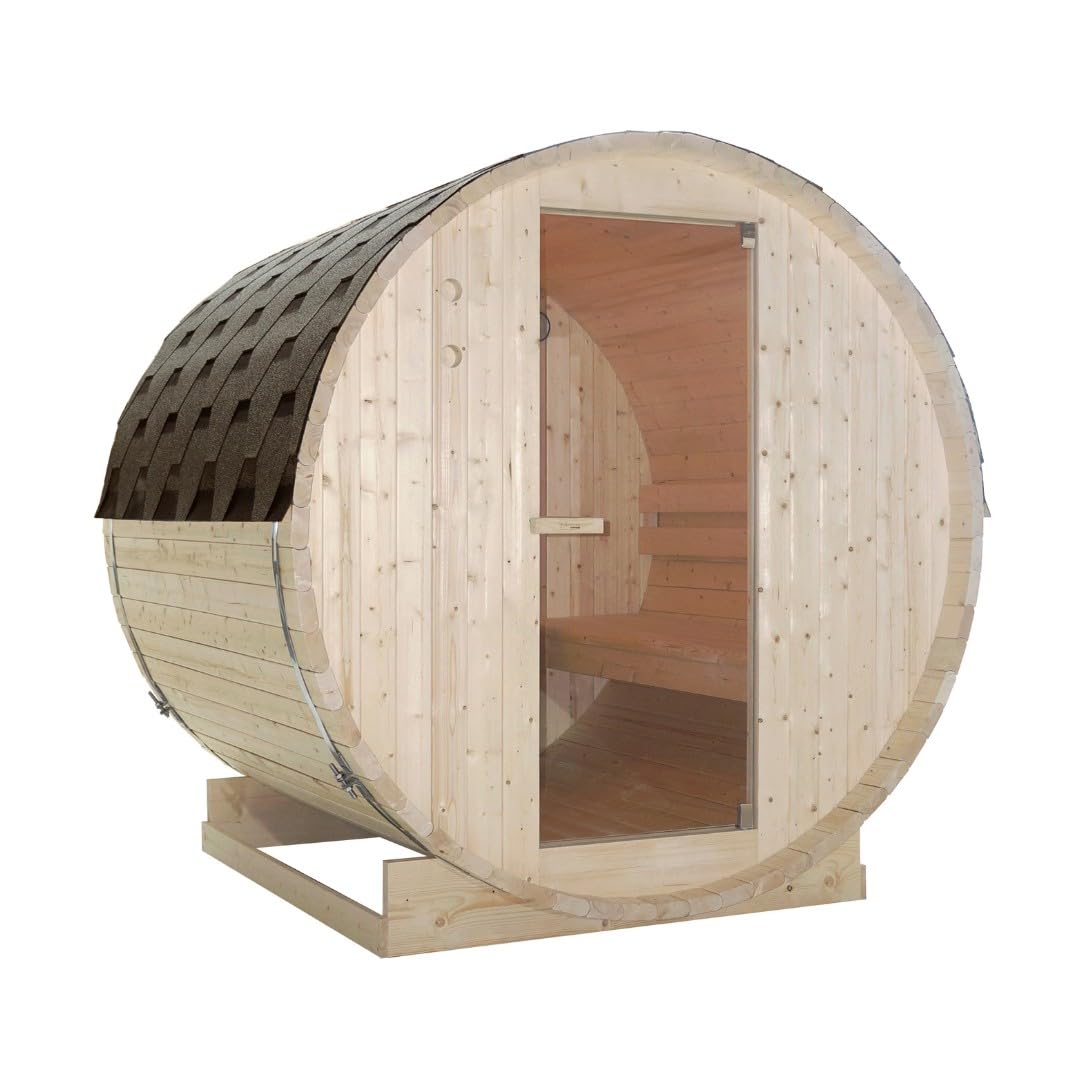 SANOTECHNIK Tromsöl L Sauna d'extérieur pour 4 personnes, sauna de jardin en épicéa avec four électrique de 6,0 kW, pierres de sauna et accessoires, toit asphalte, 180 x 189 x 191,5 cm