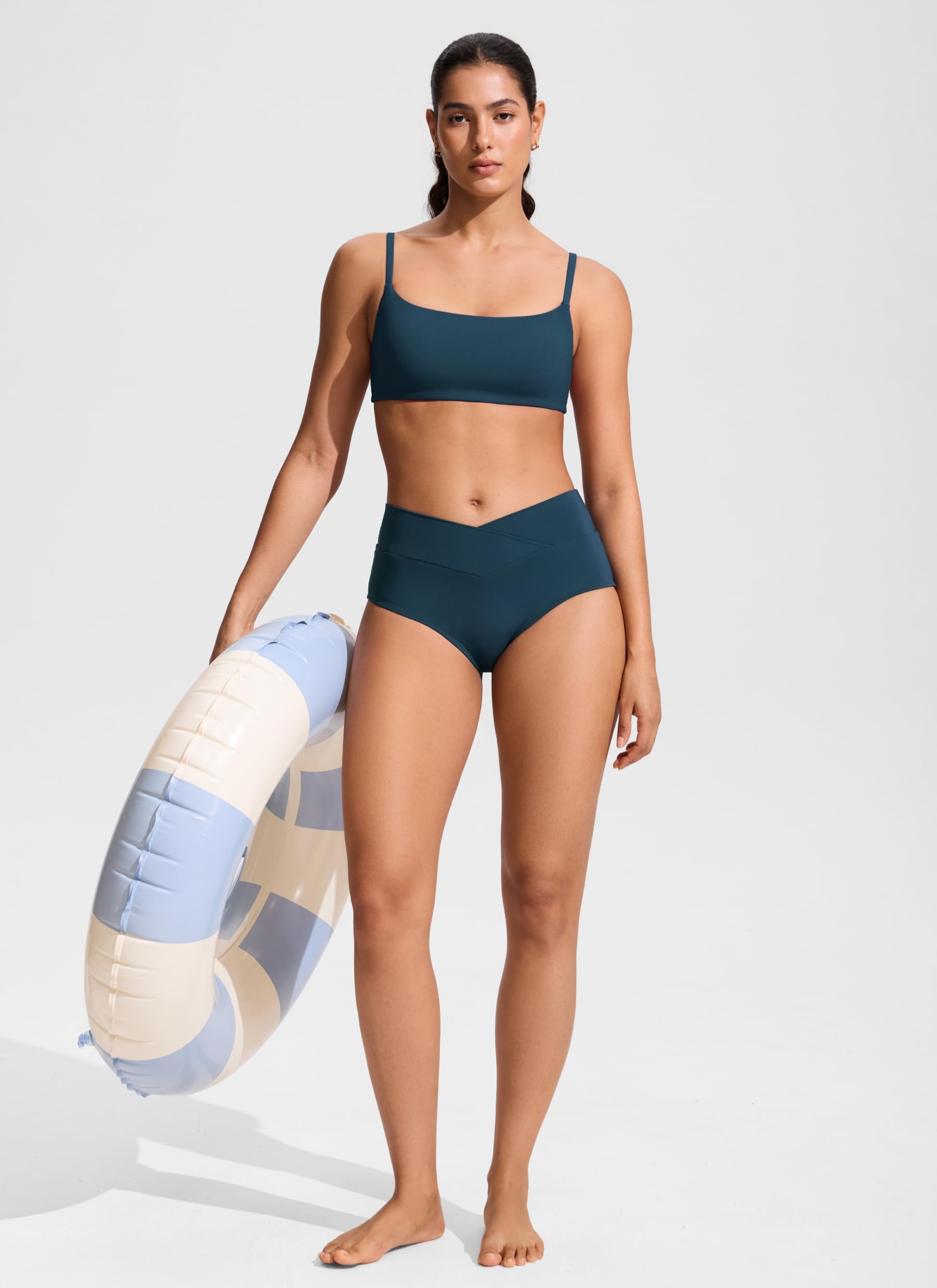 CRZ YOGA Top de Bikini para Mujer Tirantes Finos Ajustables Tops de baño Escote Redondo Acolchado