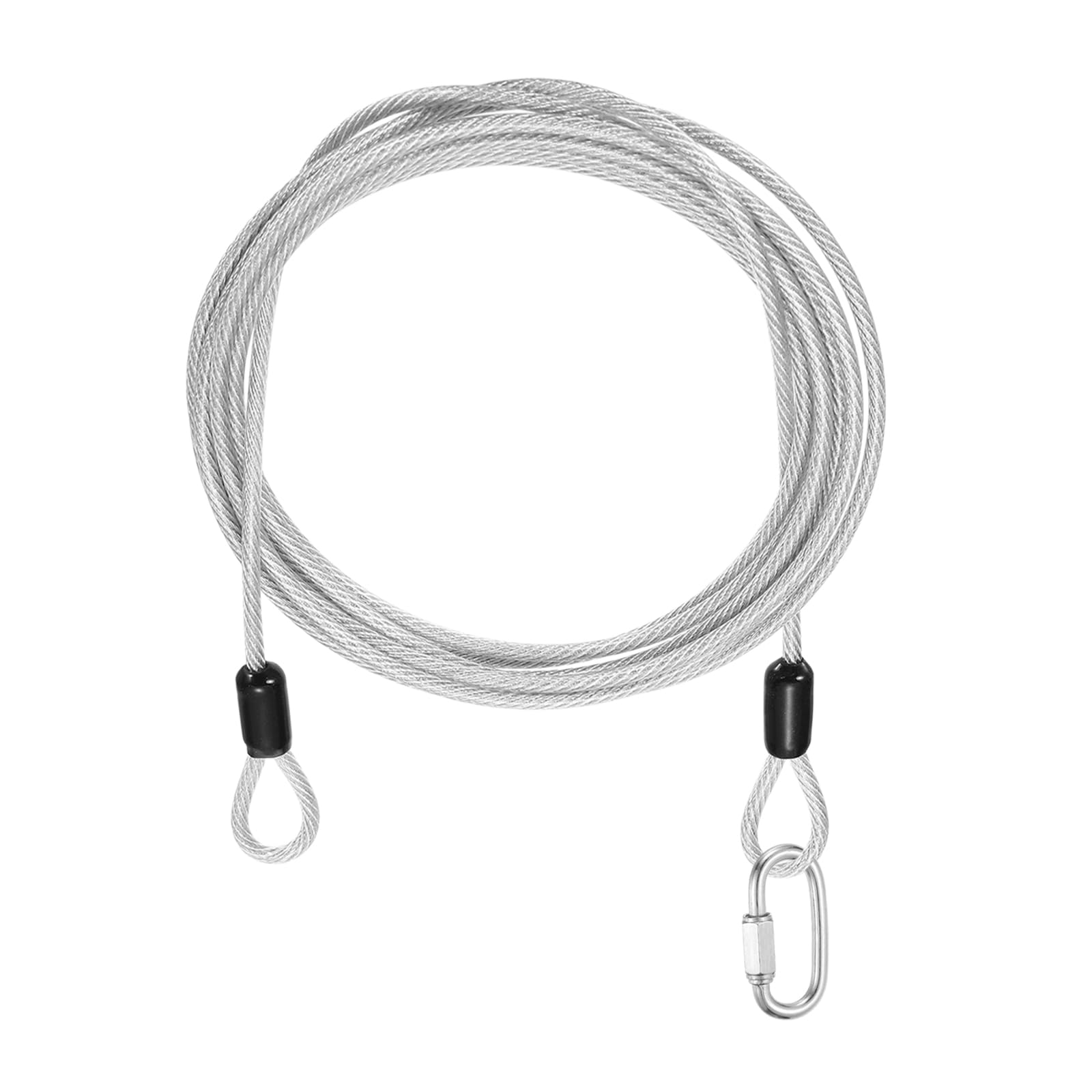 PATIKIL Security Cable Lock (3mm x 2.5m, 8.2ft, Clear) Vinyl Coated 304 Stainless Steel Double Loop Flexible Wire Rope Safety Cable with Quick Links Locking Connectors