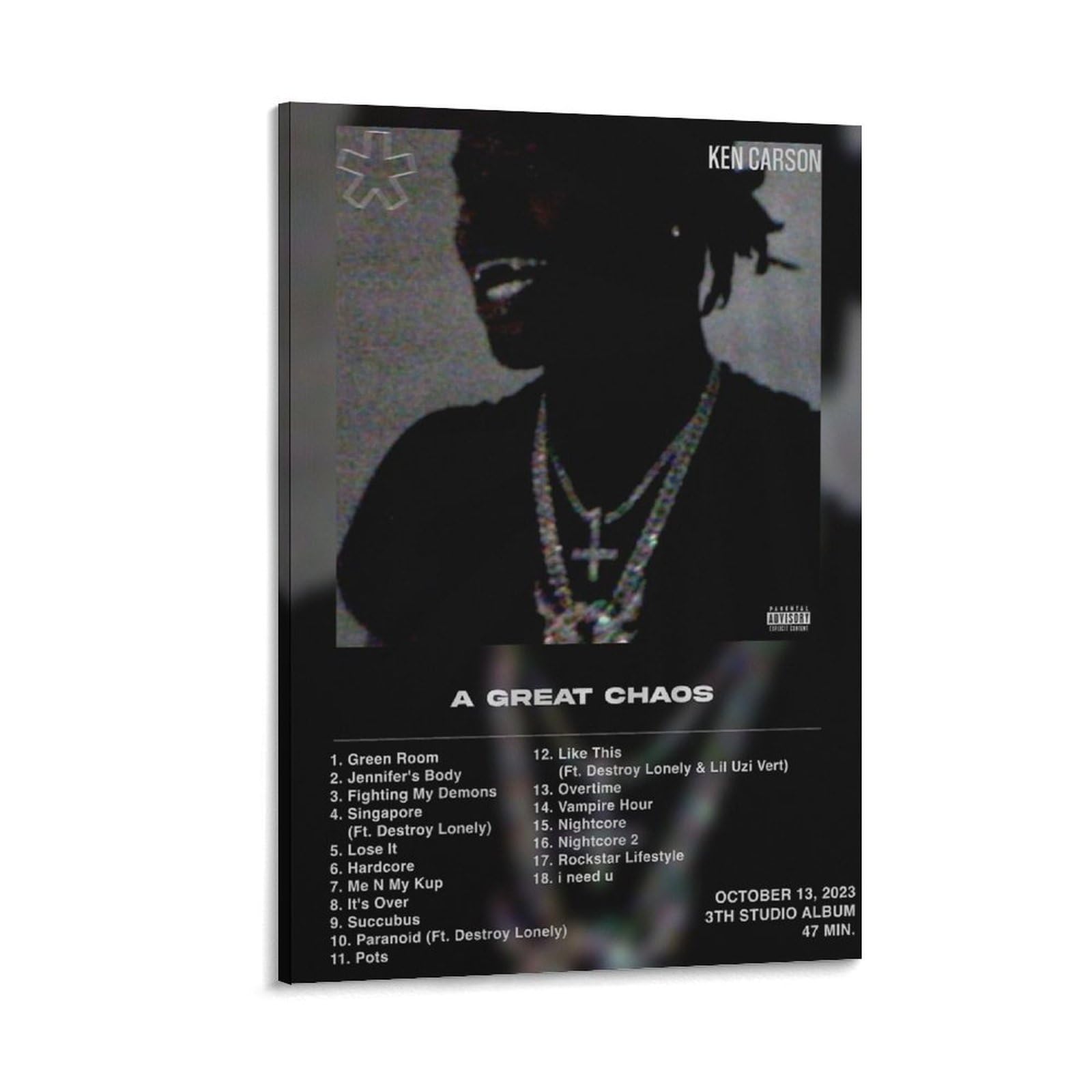 Hui BaiLi Rapper Ken Carson Rap Hip Hop A Great Chaos Music Album Cover Poster (2) Canvas Wall Art Poster Decorative Bedroom Modern Home Print Picture Artworks Posters 12x18inch(30x45cm), Frame-style