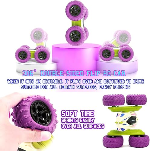 Miniatura 4 de Auto de control remoto para niñas, niños, color rosa, 360, volteado, de alta velocidad, autos de acrobacias a control remoto, auto de carreras