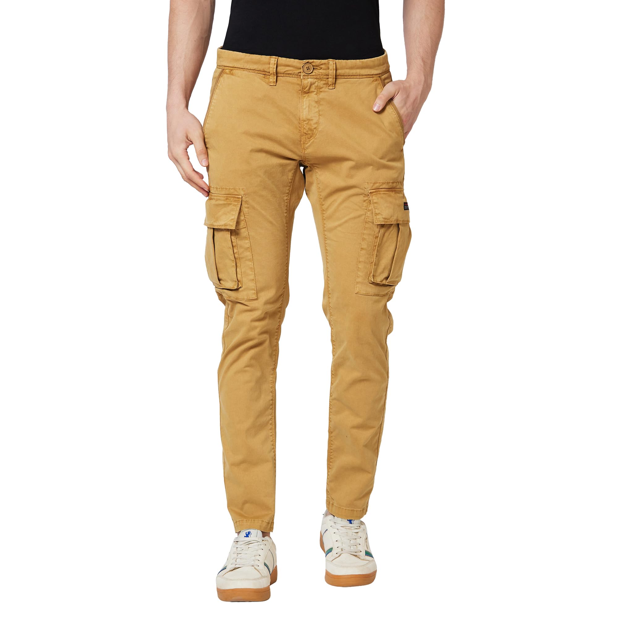 spykar Mid Rise Cargo Green Trousers for Men-picture-32