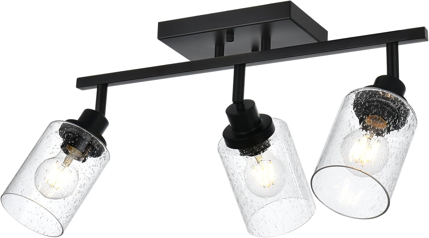 3-Light Track Lighting Fixtures Ceiling Spot Light, Black Flush Mount Wall Bathroom Vanity Light with Seeded Glass Shade for Dining Room Hallway Porch Black 3-Lights
