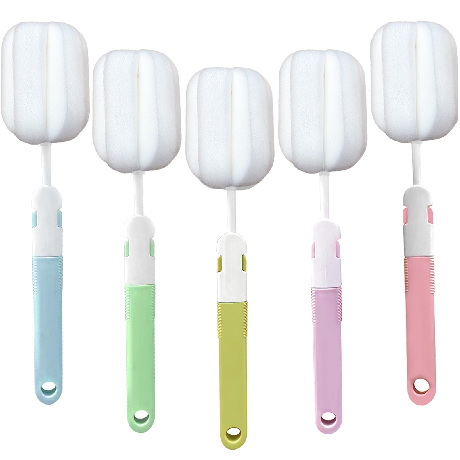 Spong Bottle Brush 5PCS Cup Brushes Sponge Baby Bottle Brushes Long Handle Cup Scrubber Brush Portable Sponge Cleaning Brush (5 PCS)