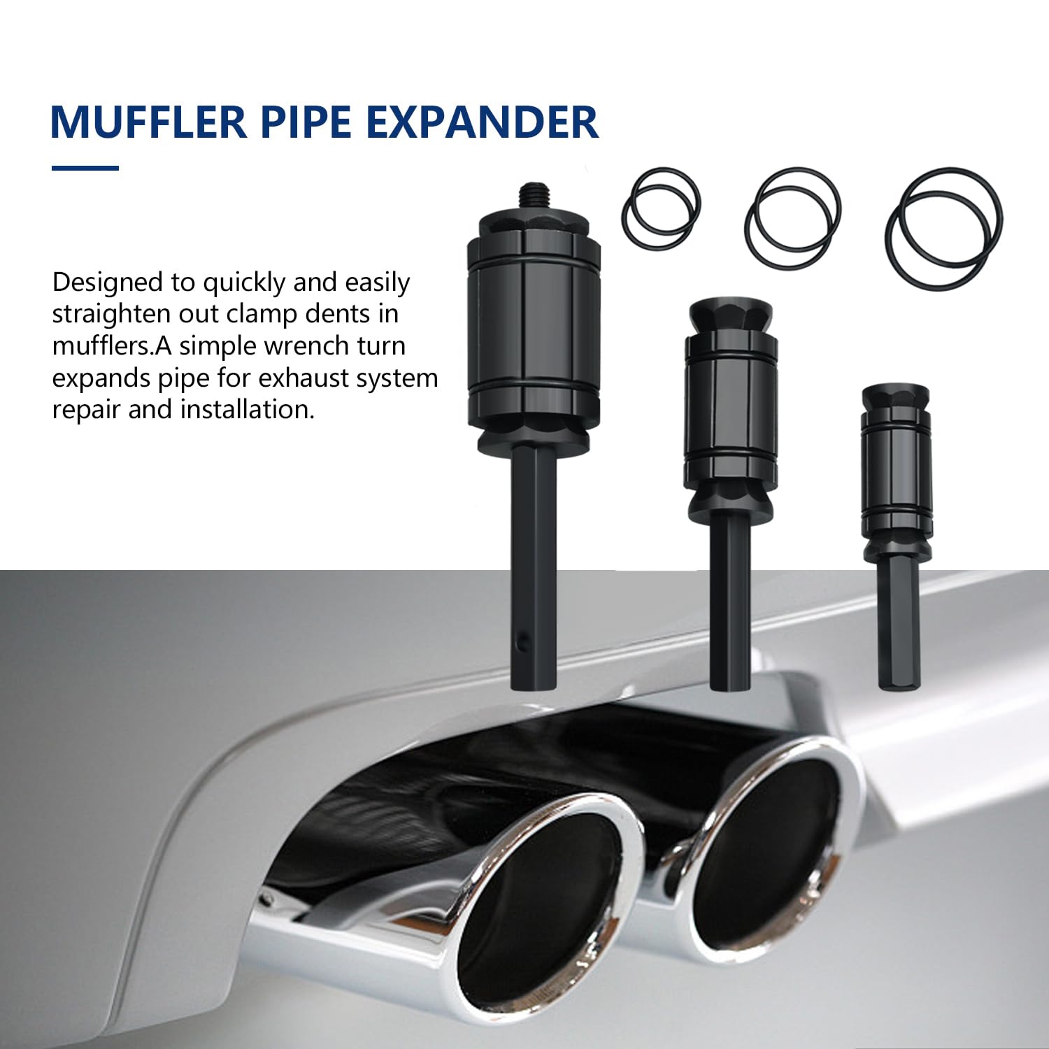3 Pièces Kit de expansion de tuyaux，1,1/8"-3,1/2"，Outil à évaser les tuyaux d'échappement adapté à la plupart des voitures et camions, outil à border les tuyaux d'échappement