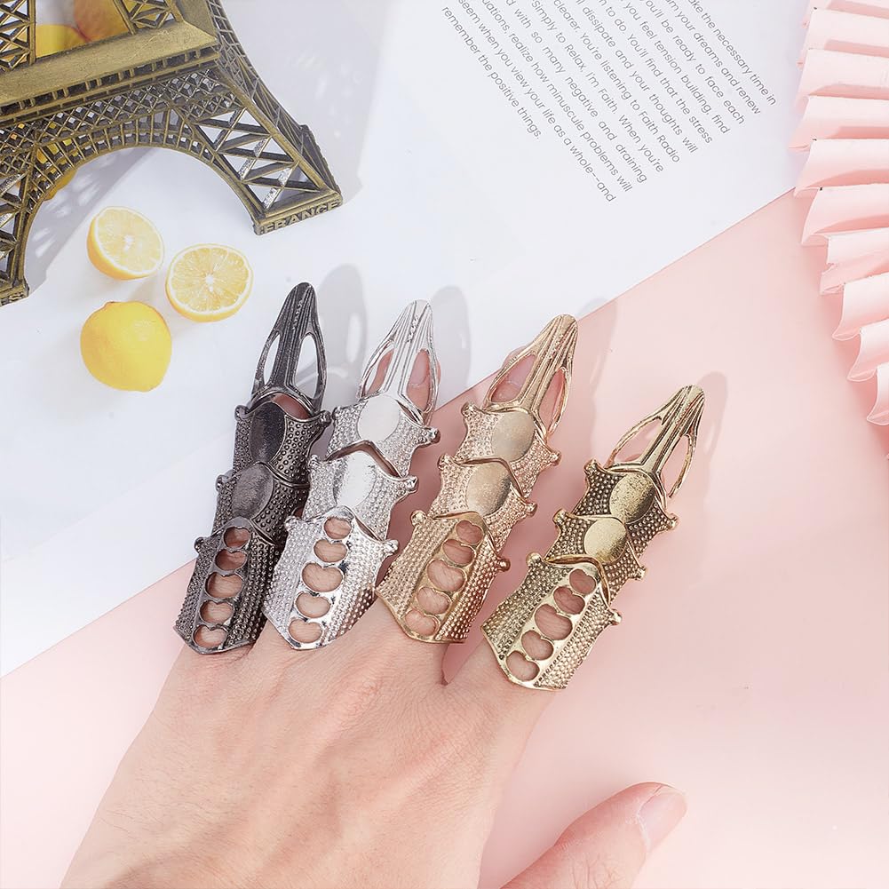 DELORIGIN 8Pcs 4 Colors Finger Claws Alloy Finger Protectors, Punk Full Armor Knuckle Joint Claw Finger Ring Set, Steampunk Accessories Full Finger Ring for Women Men Jewelry Halloween Cosplay Party - Image 3