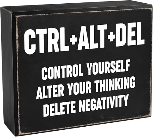 Creoate Decoración negra para escritorio de oficina en casa, letrero inspirador de madera de granja, letrero de decoración de oficina para