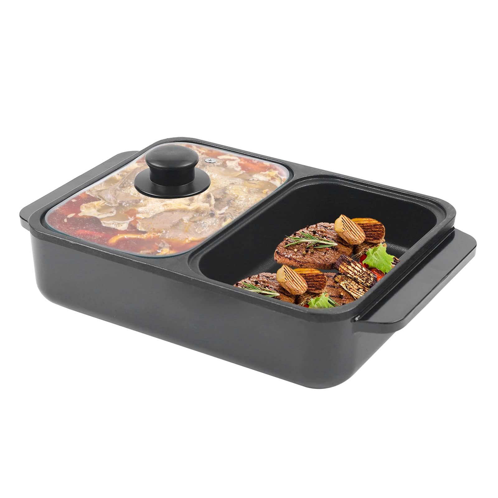 Hot Pot with Grill, 2 In 1 Portable Electric Hot Pot BBQ Baking Grill Pan Smokeless Non-Stick Pan, Dual Temperature Control, for Barbecue, Frying, Soup Making, Etc