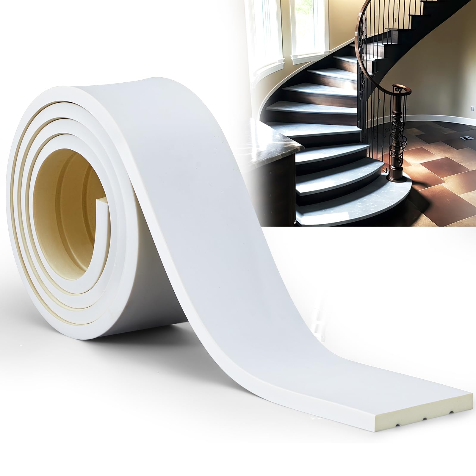 Photo 1 of Abbylike 1 Pcs 0.59" Thick x 3.94"Wide x 8' Feet Flex Molding Flexible Wall Trim Flexible Trim Base Molding PU Baseboard Decorative for Wall Corners Cabinet Edges Villas Hotels Suites Walls Tiles