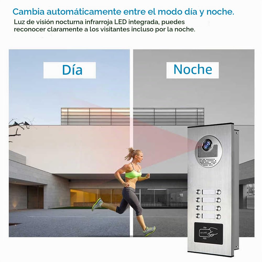 Video por cable sistema de intercomunicación de varios apartamentos, 2/3/6/8/10/12 Unidad 7 pulgadas MONITOR VIDEO timbre kit interior y exterior (1 Timbre + 8 Monitore)