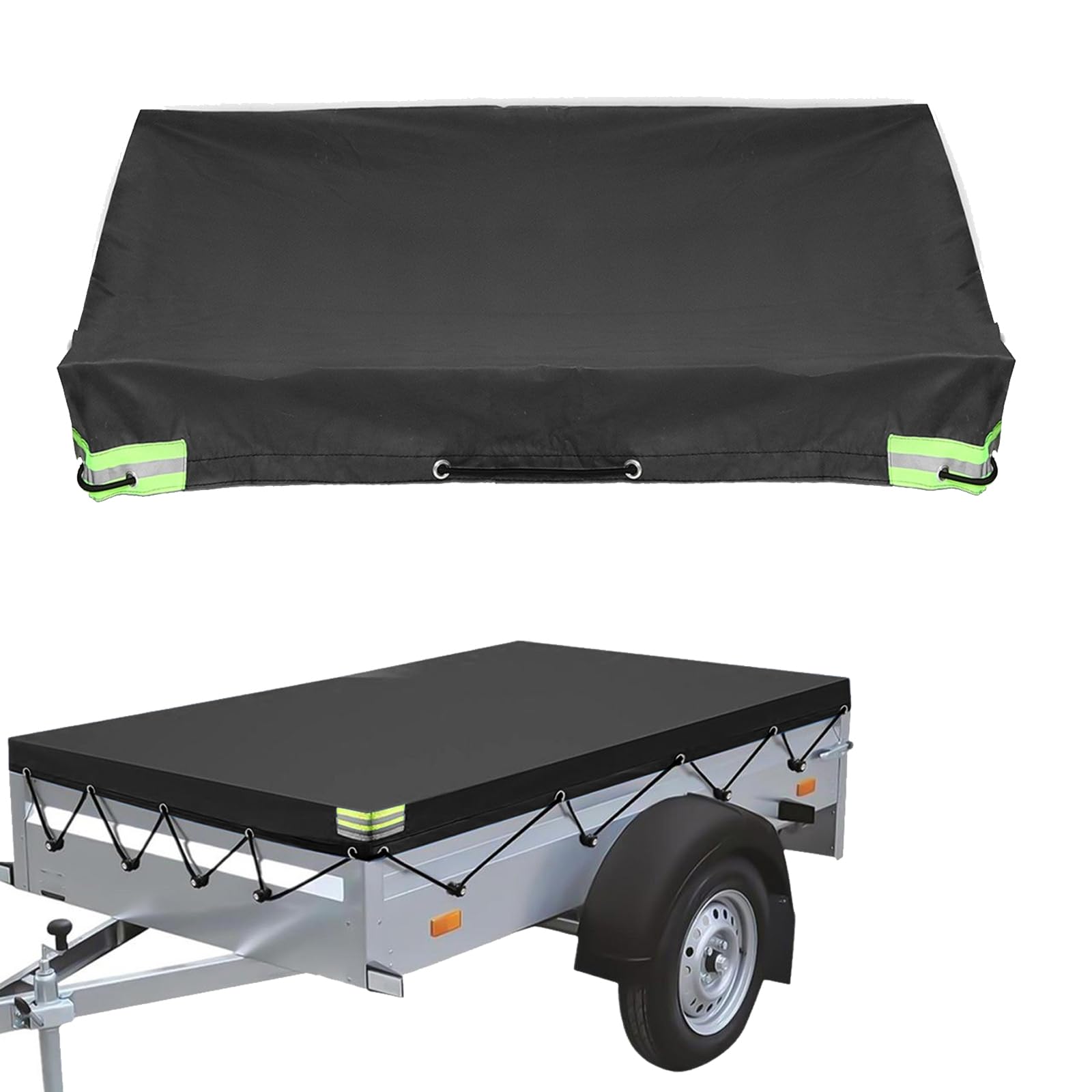Bâche Plate De Protection Remorque 207 X 114 X 10 Cm - Oxford 420D + PVC Imperméable, Anti-Vent, Corde Incluse - Noir Robuste