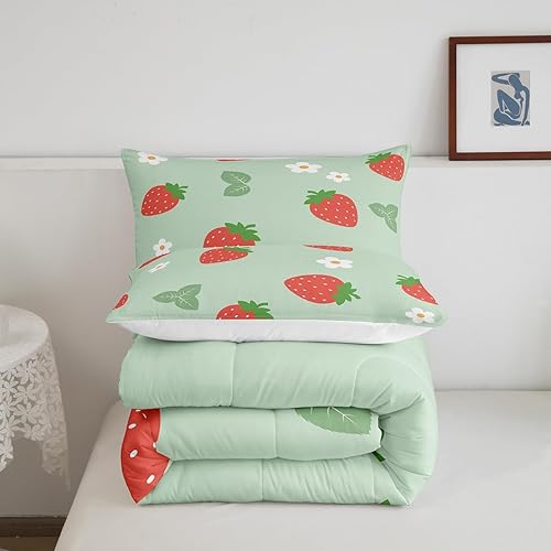 Miniatura 5 de Lindo edredón de fresas para niños y niñas, juego de edredón de hojas verdes, tamaño matrimonial, decoración del hogar, suave juego de ropa de cama