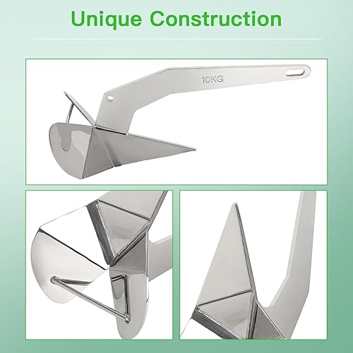 Miniatura 5 de SCITOO Anclaje de barco 316 Anclaje de triángulo de acero inoxidable 22.0 lbs22LB Anclajes marinos