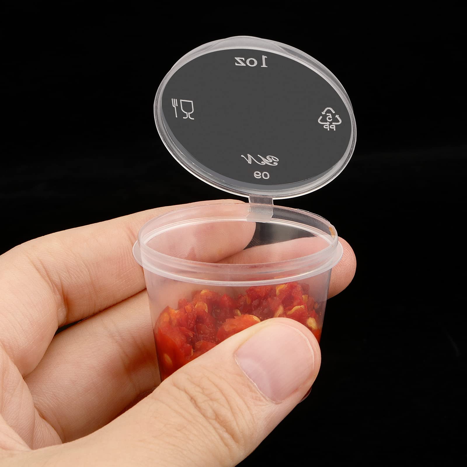 ZEONHEI 200 PCS 1oz Clear Round Hinged Pots, Sauce Pots with Lids - Image 3