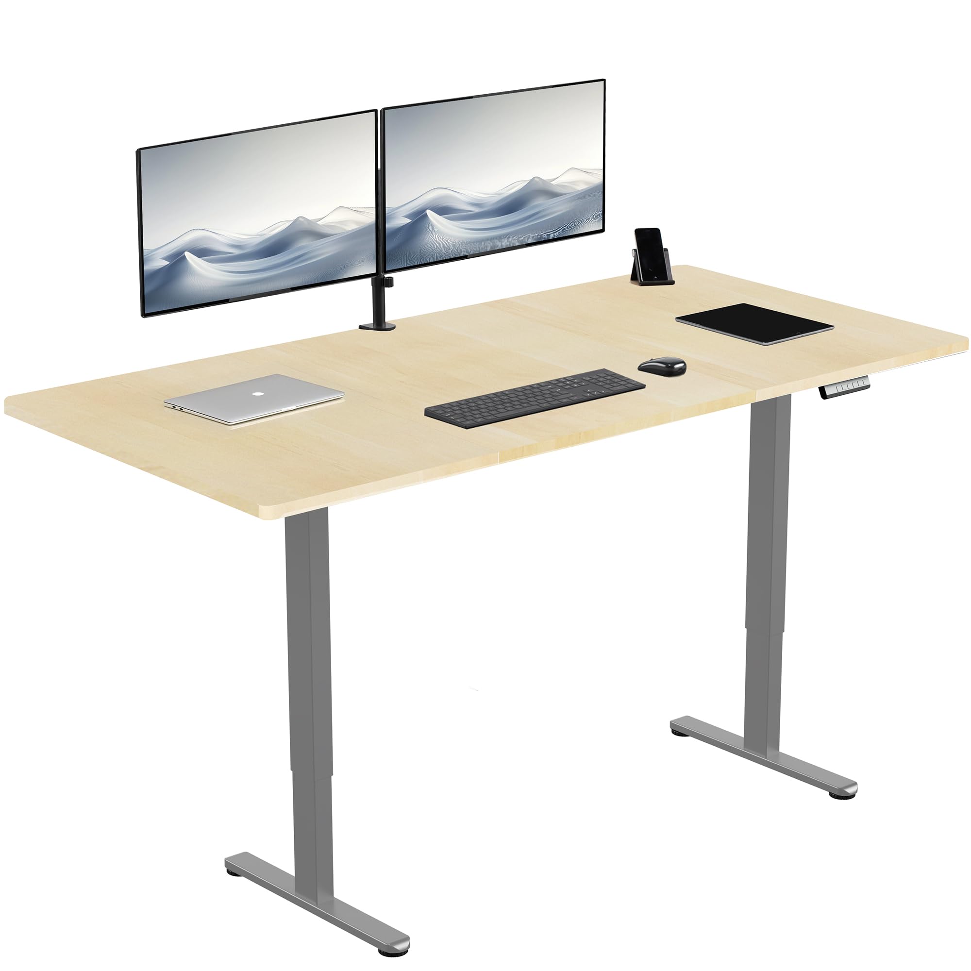 VIVO Electric 71 x 36 inch Standing Desk, Dual Motor Memory Controller Height Adjustment, E2B Series, Light Wood Top Gray Frame, DESK-KIT-E2G7C-36