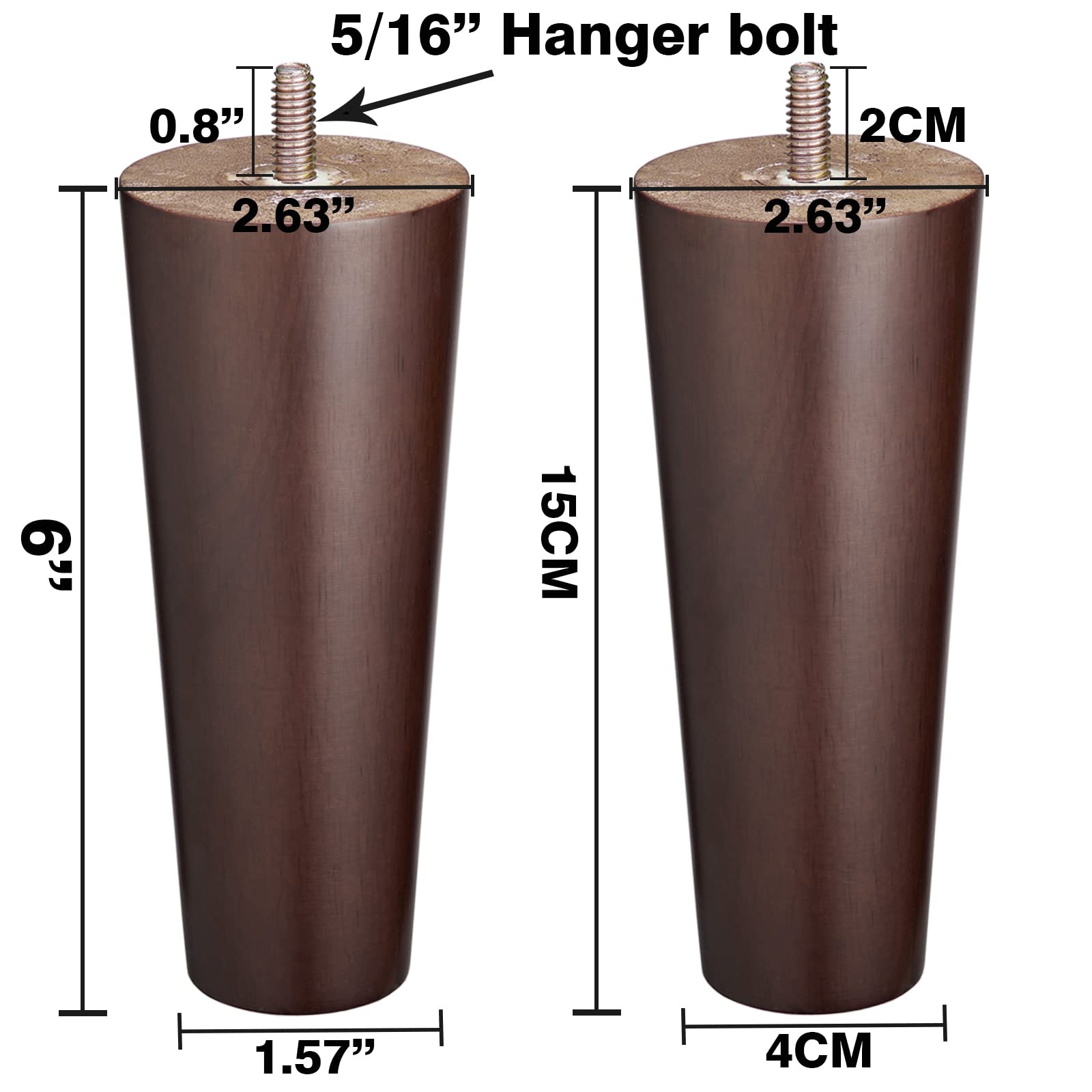 Wood Furniture Legs 6 inch Sofa Legs Pack of 4 Round Couch Legs Espresso,Mid Century Desk Legs,Furniture feet,Sofa Replacement Parts can be Used in cabinets,Coffee Tables,footstools (6 inchse)