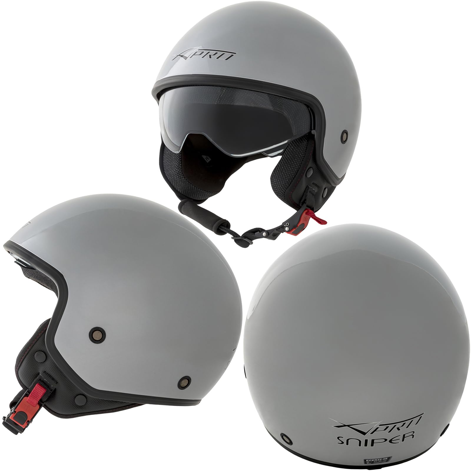 Casco Jet Scooter Moto Omologato ECE 22-06 Visiera Parasole Argento S