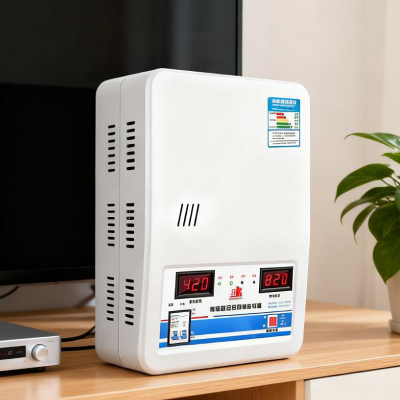 Estabilizador de Voltaje Monofásico 220V, Alta Precisión con Doble Pantalla Digital LCD, Núcleo de Cobre Puro para Mayor Durabilidad y Protección Integral del Hogar 7800W