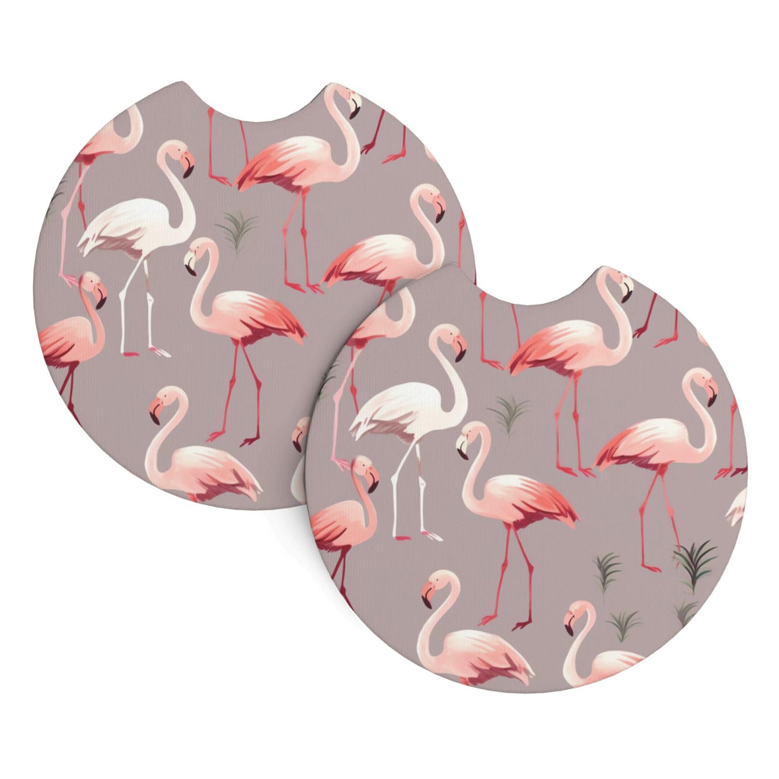 2PCS Car Coaster for Cup Holders Universal Auto Cup Mat Pink Flamingo Pattern Cup Coaster Pad 2.7" Waterproof Neoprene Non-Slip Cup Holder Coasters Car Interior Accessories for Women Men