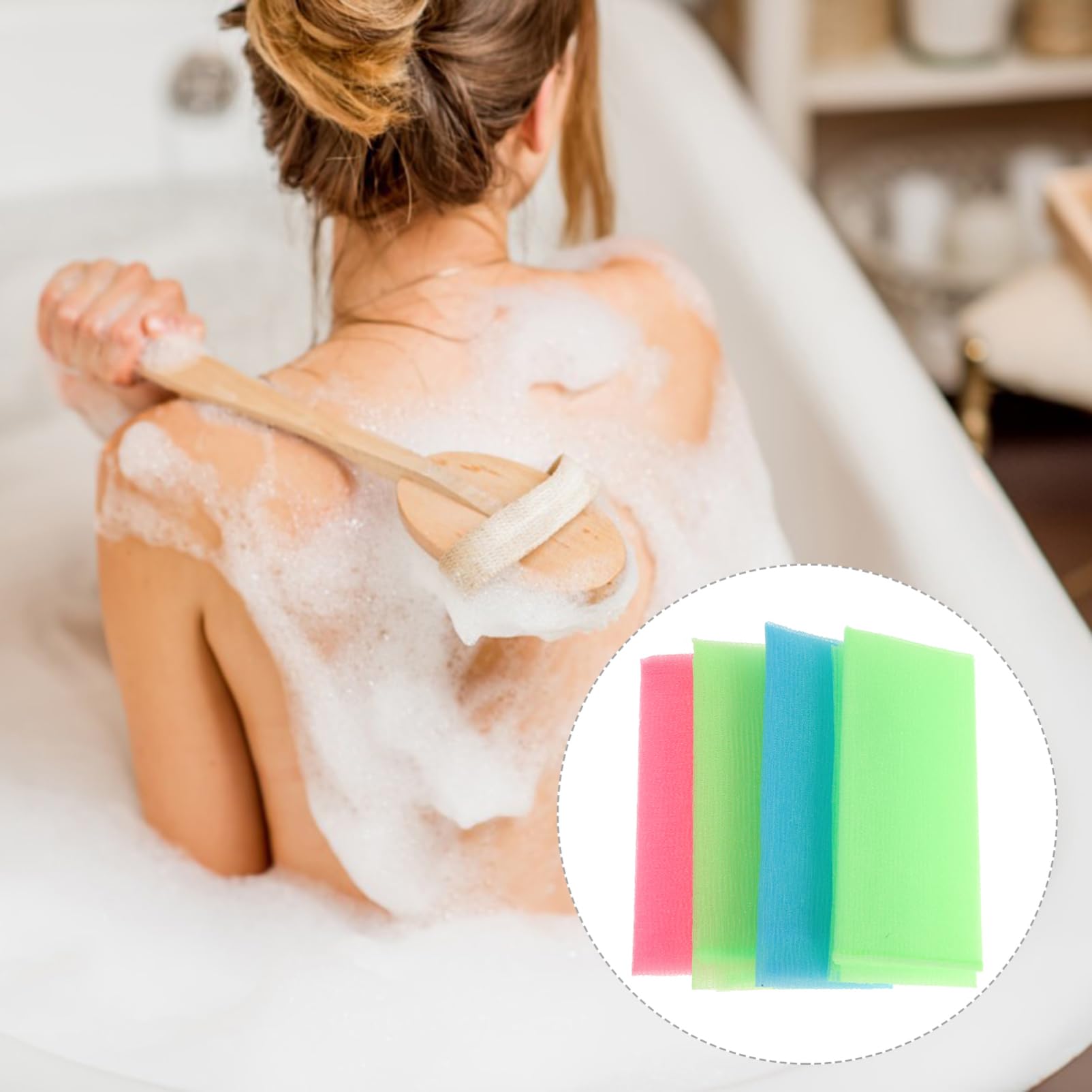 WOFASHPURET 4Pcs Long Exfoliating Nylon Bath Towel for Body Lightweight Quick Drying Spa Towels Mixed Color for Daily Use Travel Gently Cleans Revitalizes Skin