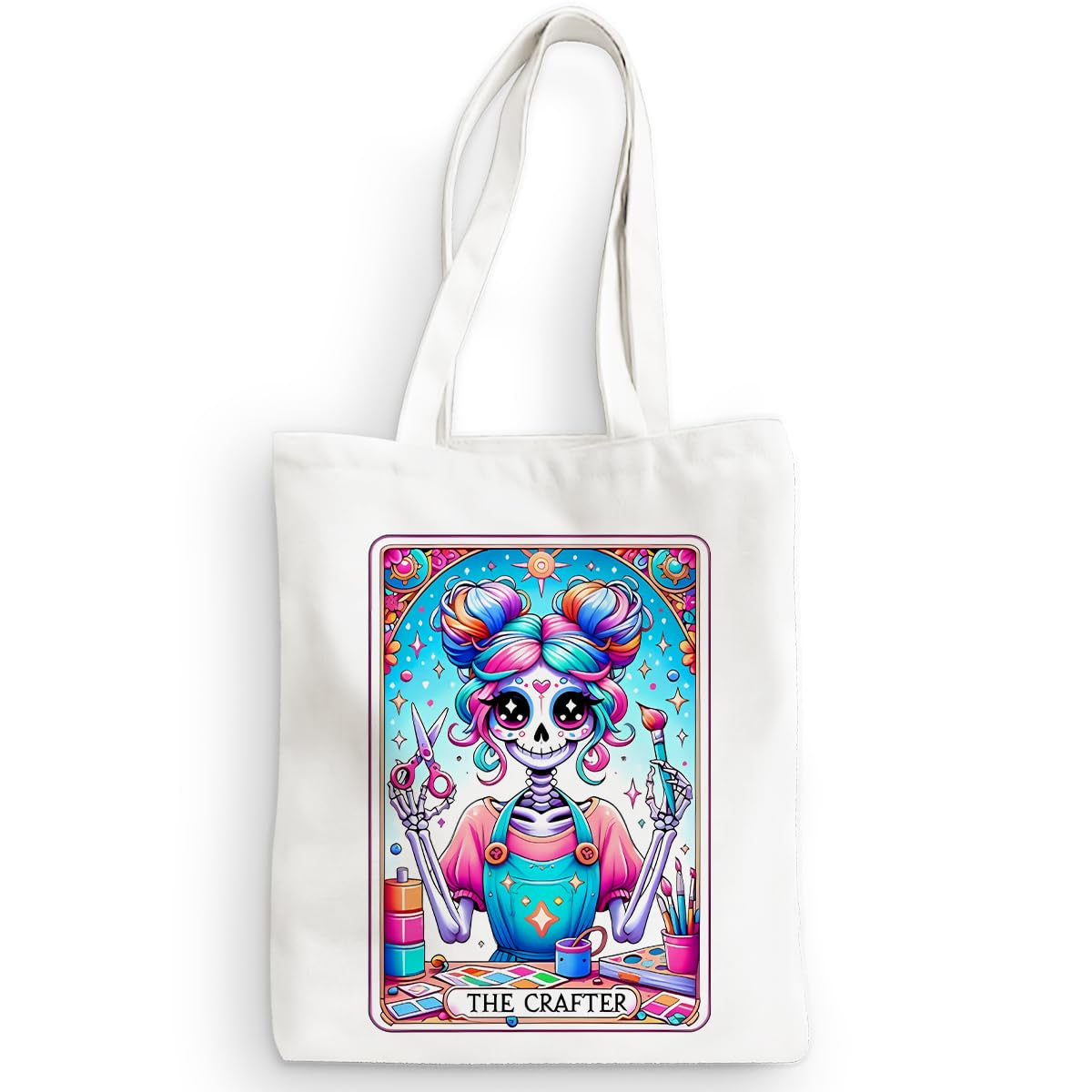 Decohim Funny Skull Tarot Card Sarcastic Canvas Tote Bag Witchy Gifts for Women Grocery Bags for Halloween Christmas