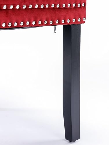 Miniatura 9 de Juego de 2 sillas de comedor con respaldo de ala de terciopelo copetudo, patas de madera maciza