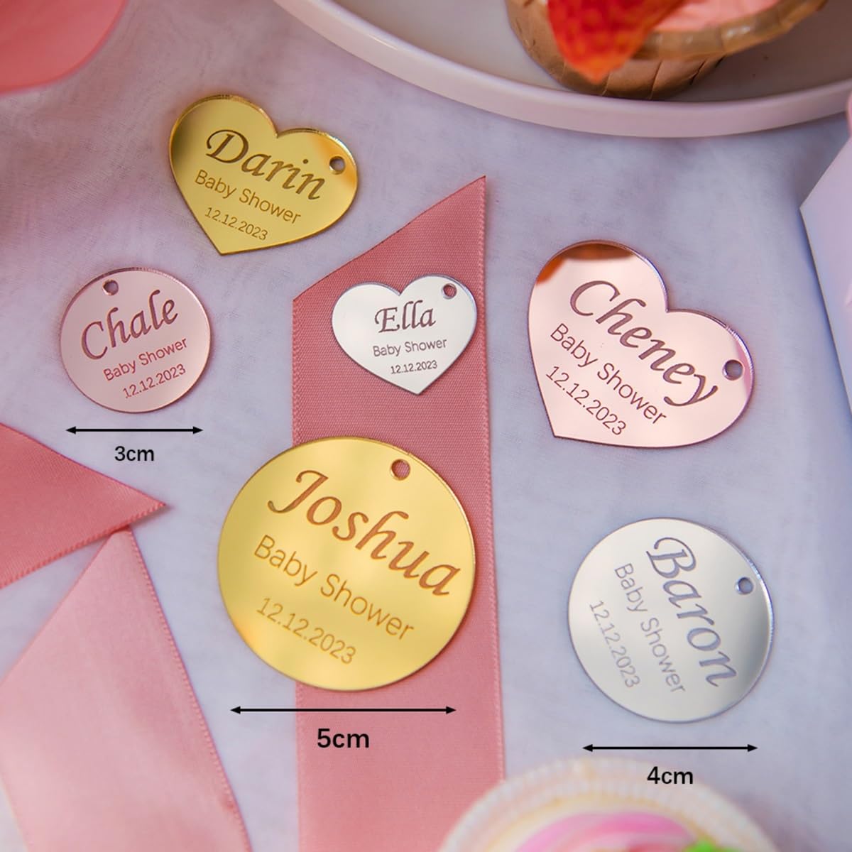 Personalisierte Spiegel-Acryl-Anhänger Für Hochzeits- Und Verlobungsgeschenke, Individuell Gravierte Namensschilder, Babyparty- Und Taufdekoration, Geschenkanhänger Für Gastgeschenke(100pcs)