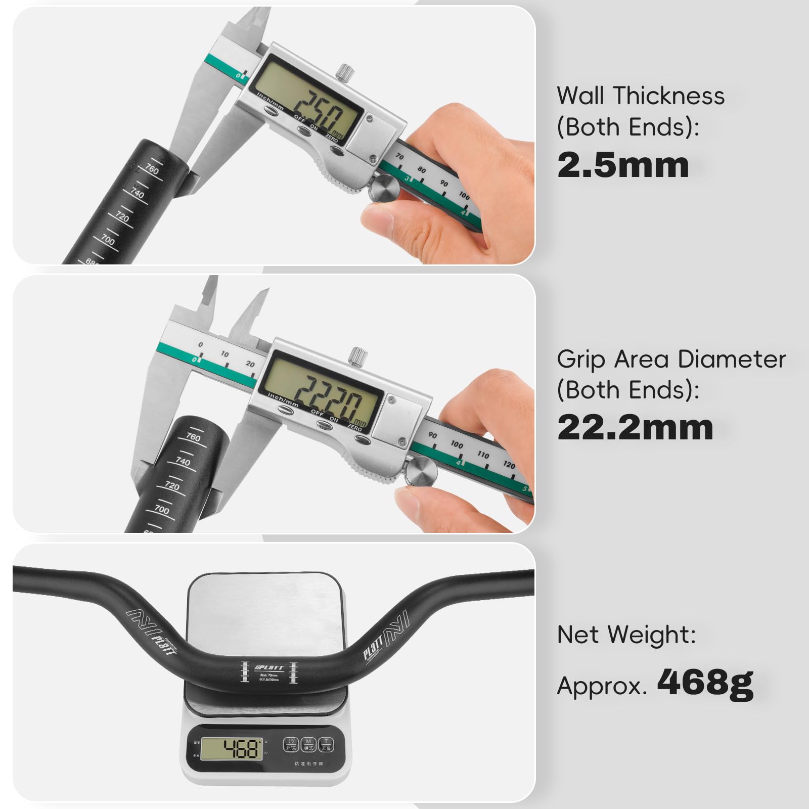 PLATT Guidon de vélo 31.8mm- Aluminium Alliage Relevé Guidon Cintre VTT et Véhicules de montagne de 780mm (élévation de 70mm)