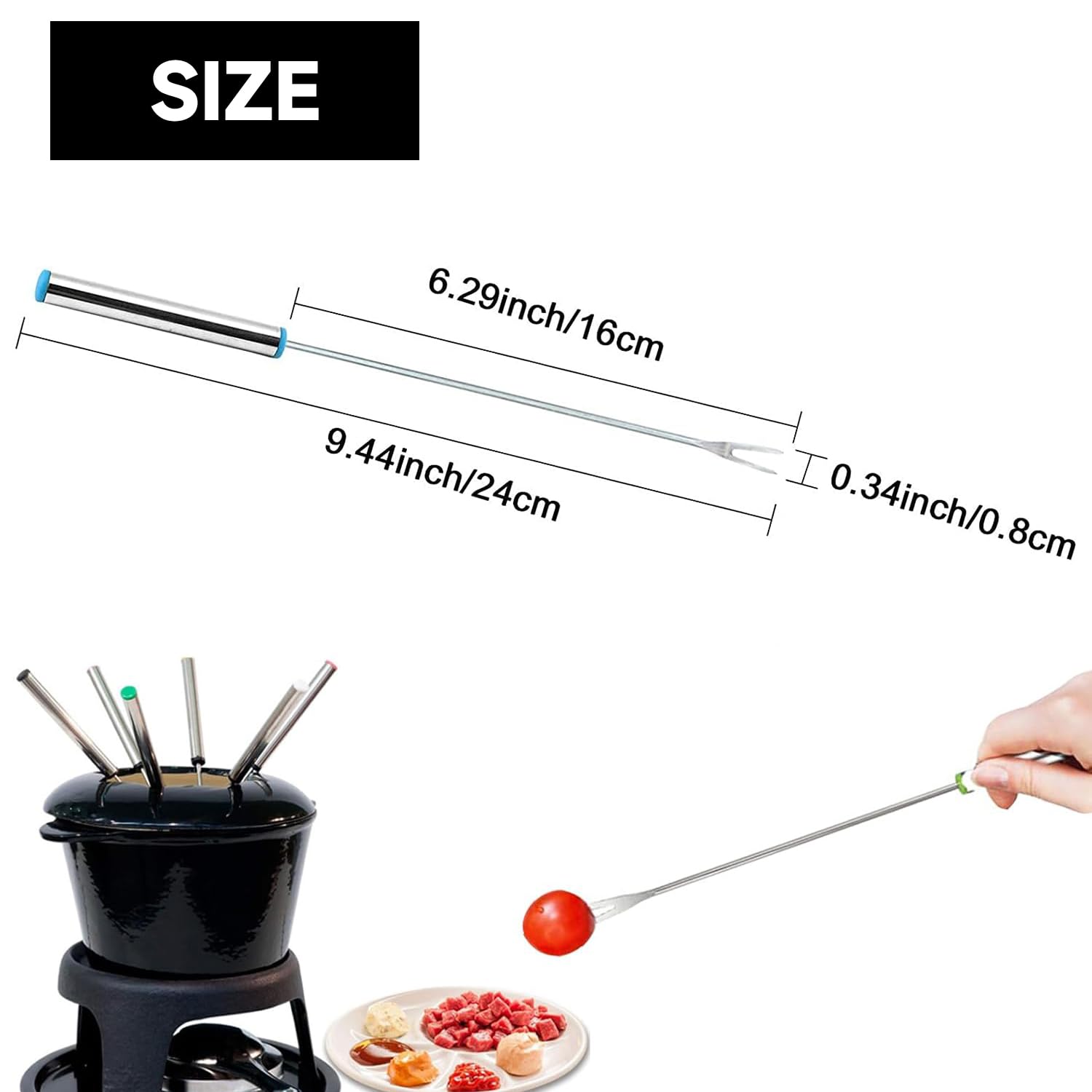 Lot De 12 Fourchettes à Fondue En Acier Inoxydable - Manche En Bois, Longueur 24 Cm - Pour Fromage, Chocolat, Viande - 2