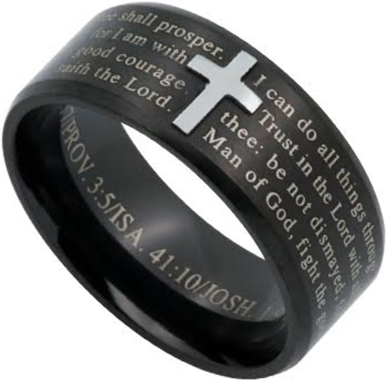 North Arrow Shop Philippians 4:13 & Jeremiah 29:11 Jewelry Cross Ring for Men, Black Stainless Steel
