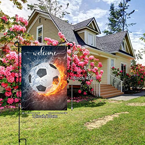 Water Fire Football Garden Flags Premium Creative Soccer Ball Art Design Yard Flag Holiday Party Flag Outdoor Farmhouse Decor Home Porch Flags 12 X 18Inch #TOP2