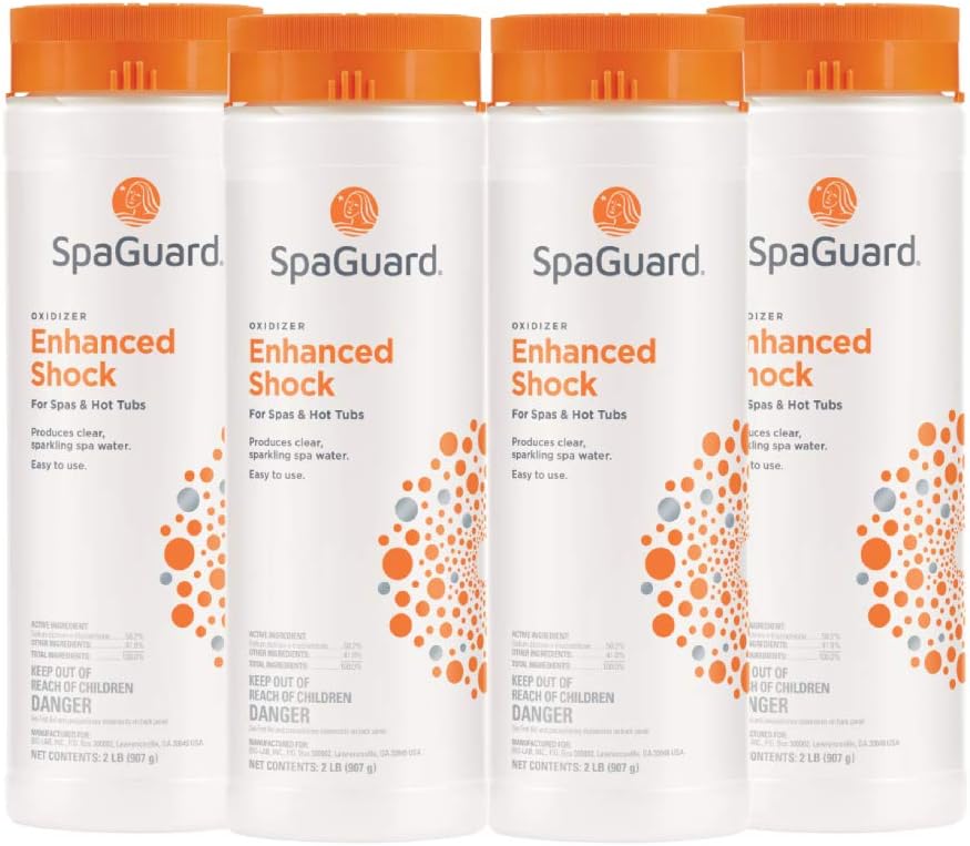 SpaGuard Enhanced Shock, 2 lb, Pack of 4, Multipurpose Shock for Spas & Hot Tubs, Produces Clear & Sparkling Spa Water, Easy to Use, Removes Unpleasant Odors