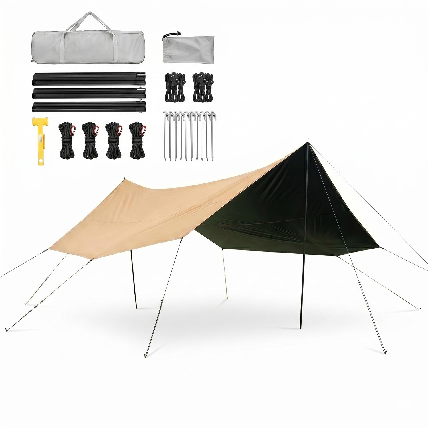 Bâche De Camping Imperméable, 440x450cm Auvent Voiture Portable, Toile Ombrage Extérieur, Protection UV 99%, Tarp Bivouac Survie Randonnée Bushcraft Abri Soleil Pluie Jardin(Opaline,4.4x5.6m)
