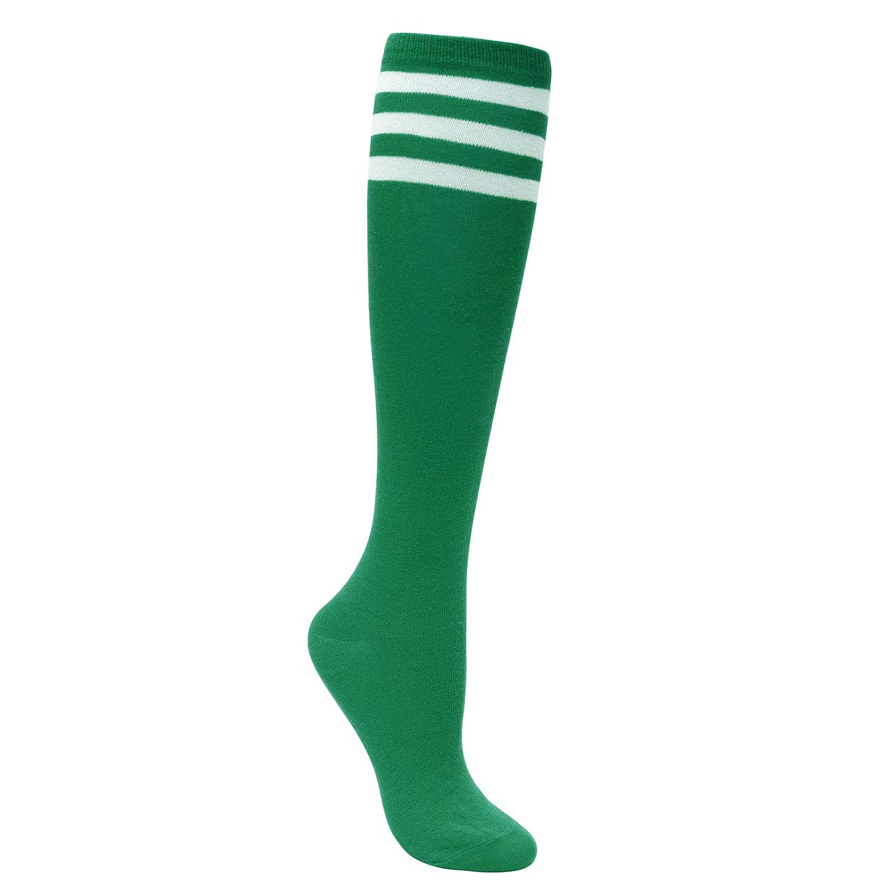 Women Knee High Socks Cotton Triple Striped Stockings Athletic for Baseball Sports Halloween Costume Christmas: One Size Green