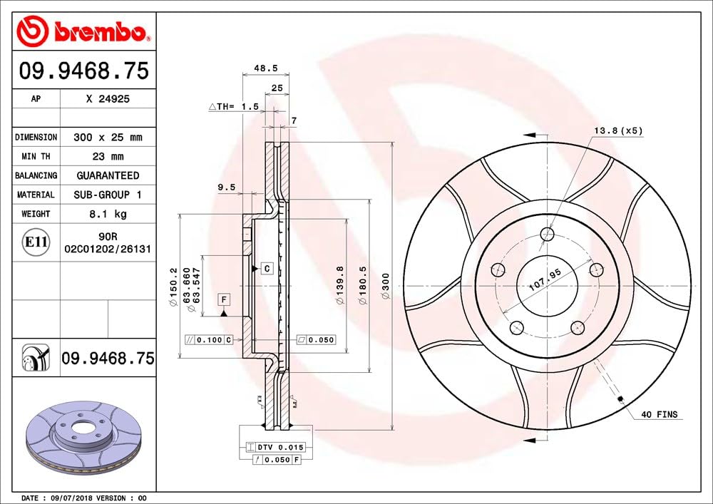 Brembo Max 09.9468.75 - Disco Freno Baffato (Set di 2) - Anteriore