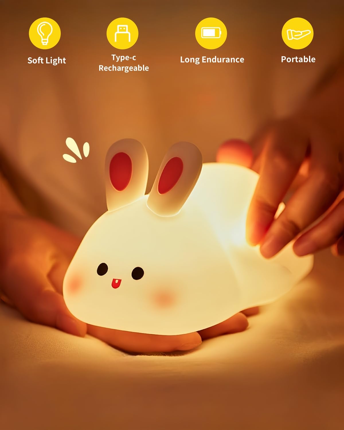 Big Face Rabbit Nachtlicht Niedliche Häschen Geschenke Silikon Squishy Kaninchen Lampe Wiederaufladbar Dimmbar Tier Nachtlicht Baby Nachtlicht für Kinderzimmer Stillen Schlafzimmer Wohnzimmer