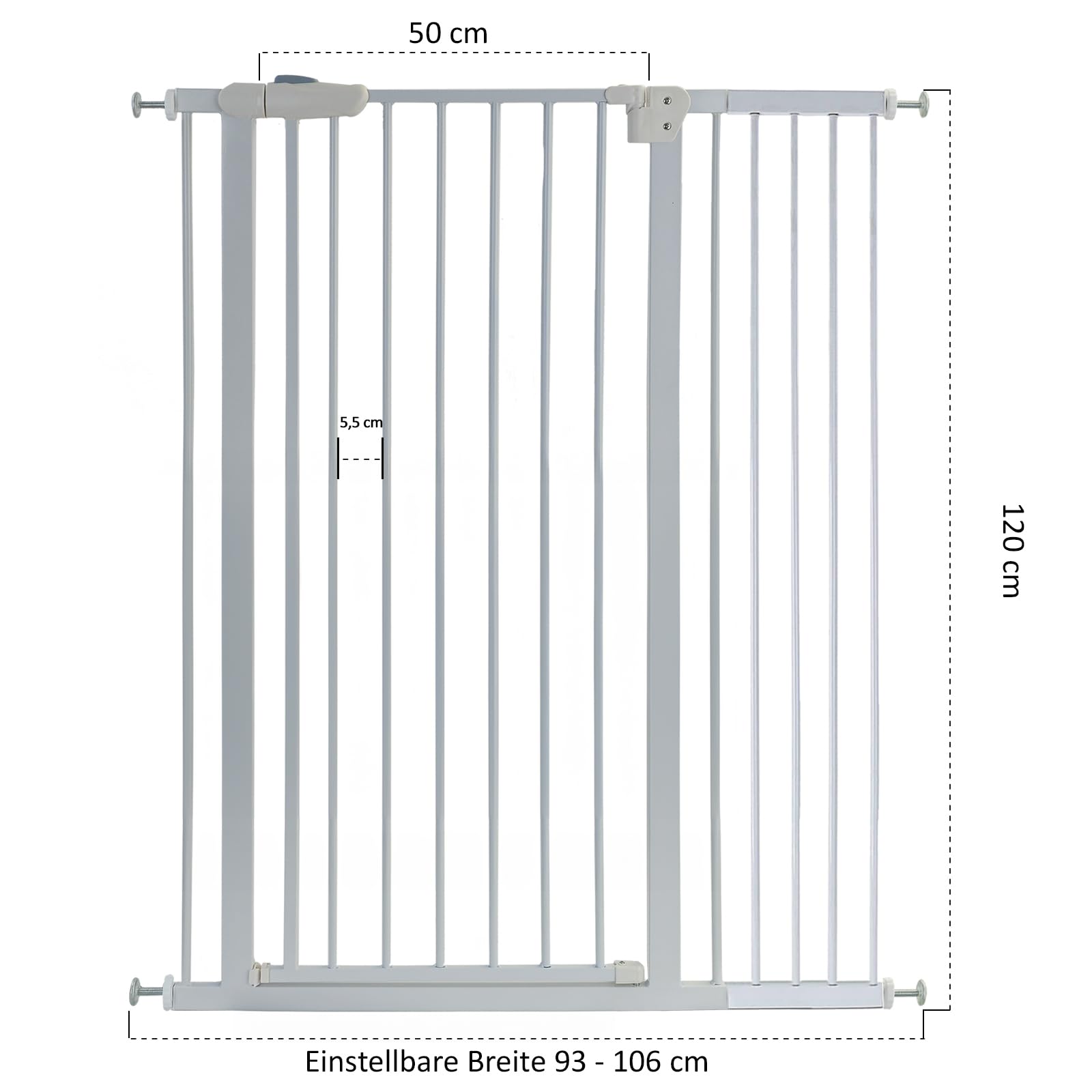 Absperrgitter Treppenschutzgitter Metall weiß verstellbar 93-106cm 120cm hoch