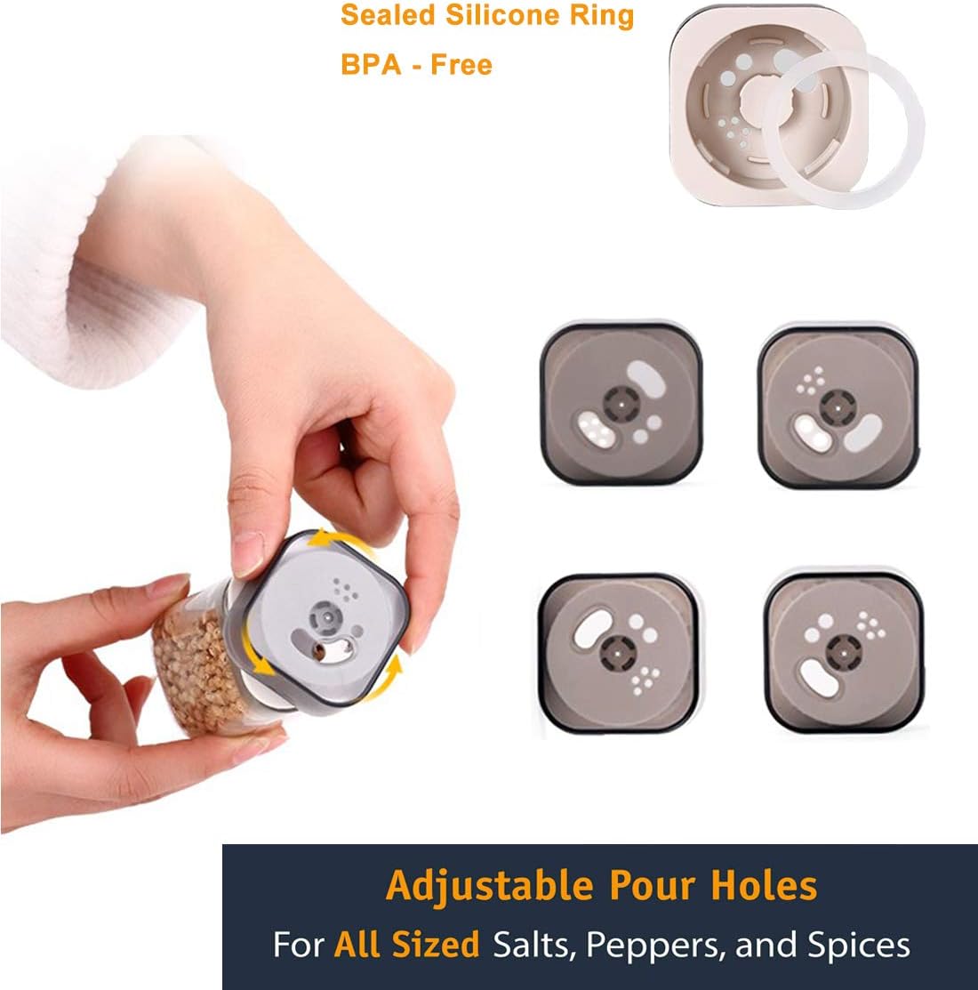 Salt and Pepper Shakers Set with Adjustable Pour Holes - Premium Salt and Pepper Dispenser - Glass