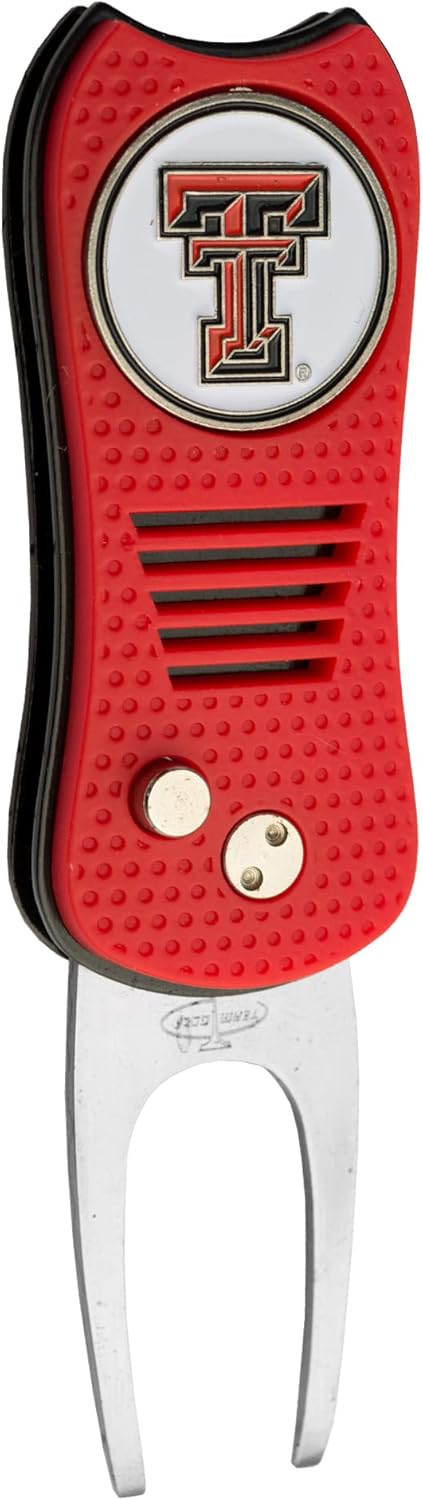 Team Golf NCAA Oklahoma Sooners Retractable Divot Tool Switchblade with Double-Sided Magnetic Ball Marker, Features Patented Single Prong Design, Causes Less Damage to Greens, Switchblade Mechanism