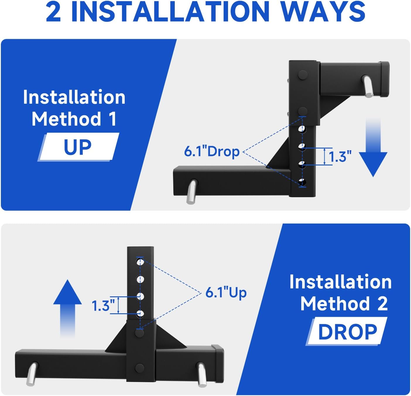 NIHAO Adjustable Trailer Hitch Receiver, 6.1" Drop/Rise Hitch Riser Hitch Extender Adapter, Fits Standard 2" Receiver, 5,000 lbs Load Capacity, Durable Steel Construction