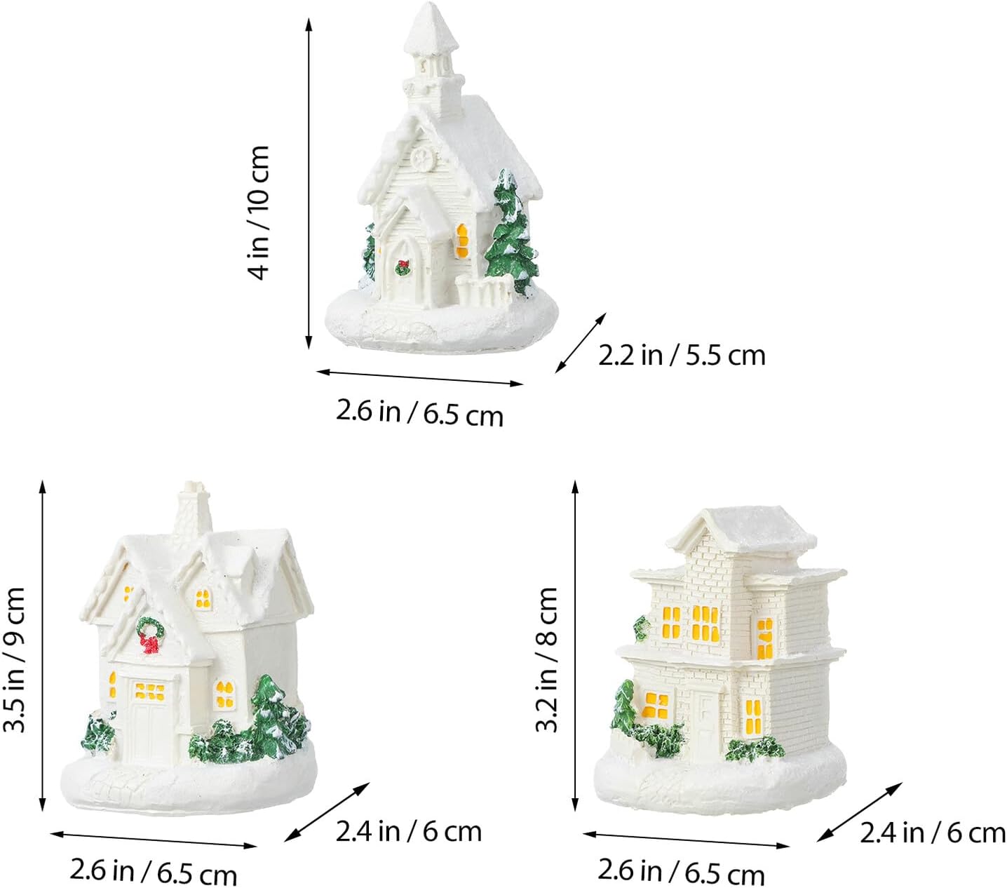 Christmas Party Miniature Resin Houses for Christmas Decor, LED Light