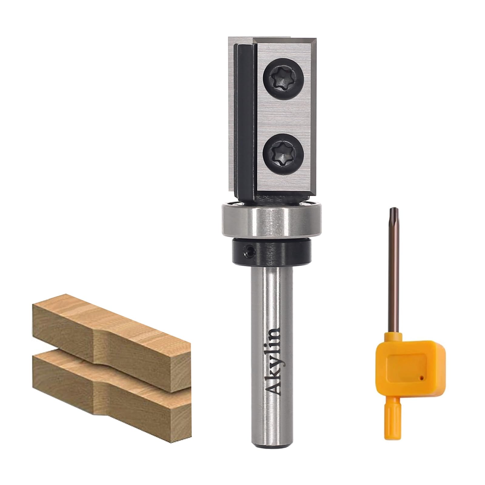 Fraise à Affleurer à Plaques Réversibles - Tige 8 mm, Lame Carbure Interchangeable 4 Côtés, Roulement à Billes - Pour Traitement des Bords en Bois