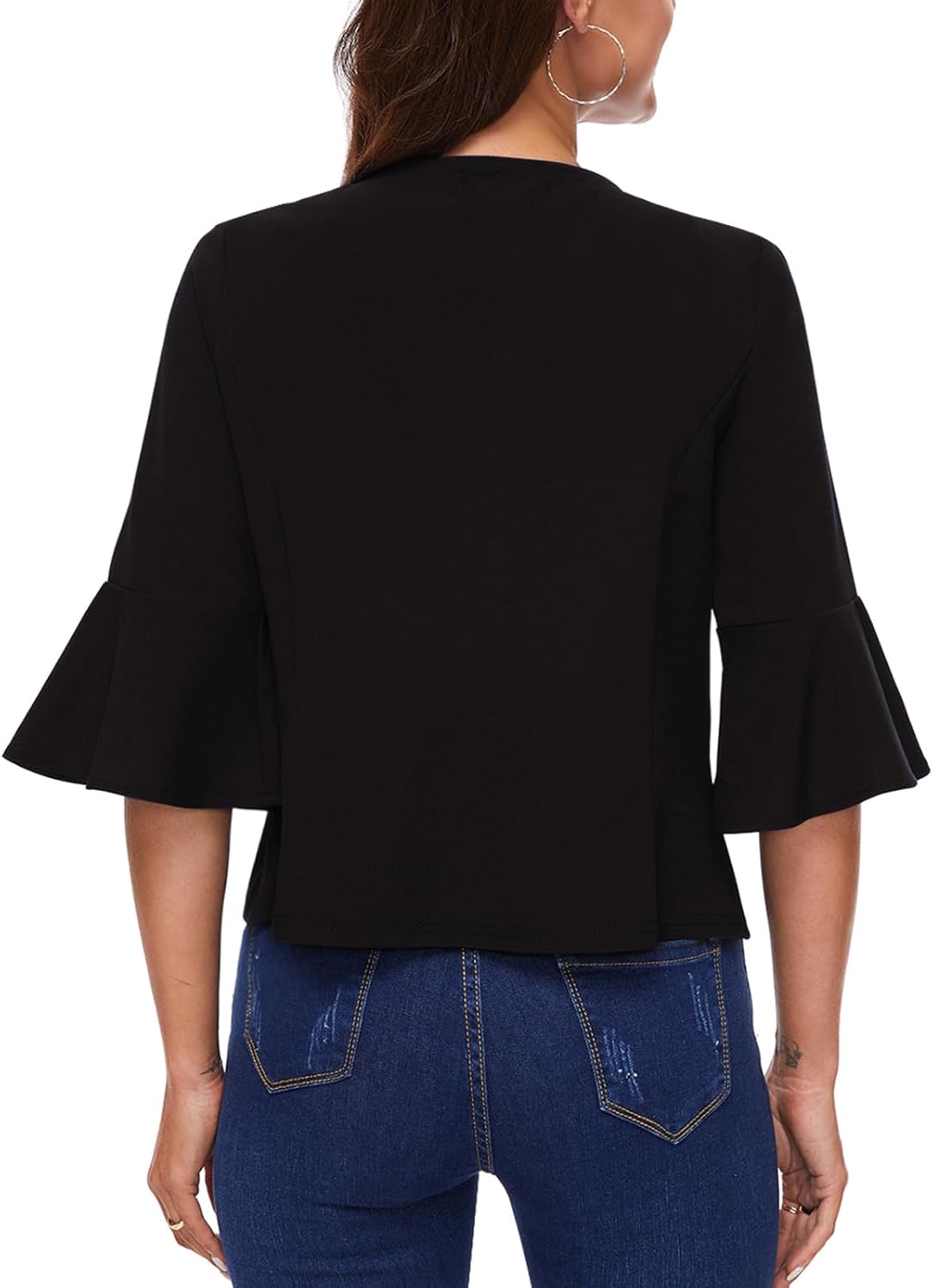 MINTLIMIT Cropped Blazer for Women Casual Elegant Open Front Blazer Flared 3/4 Sleeve Tailored Cardigan Suit Jacket - Image 6