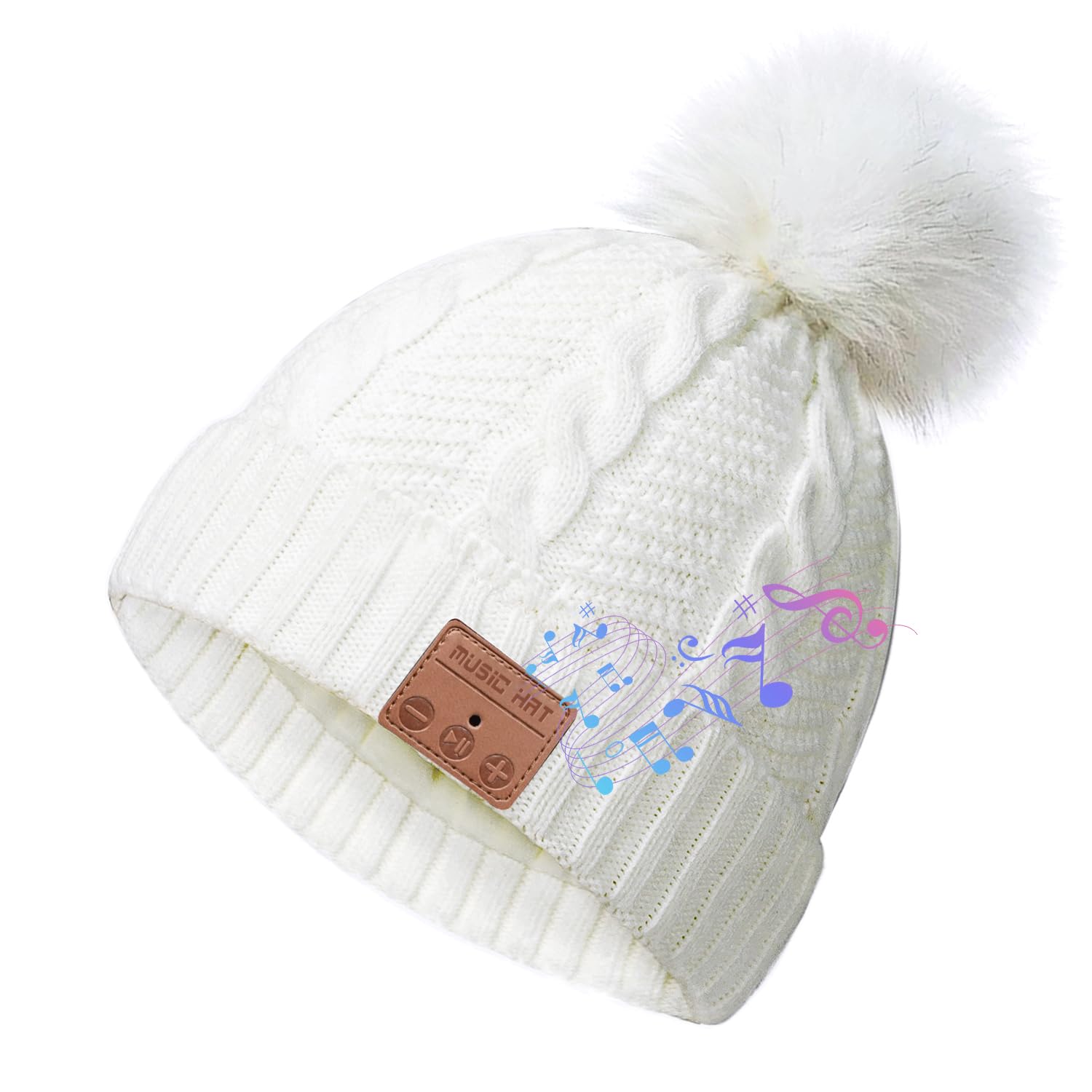 Bluetooth Beanie Hat Women with Headphones Sport Wireless Music Hat with Pompon Stereo Headphones Built-in Microphone