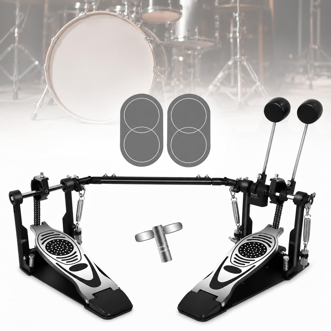 MCCKLE Double Bass Drum Pedal, Heavy Duty Double Chain Drive Kick Pedal