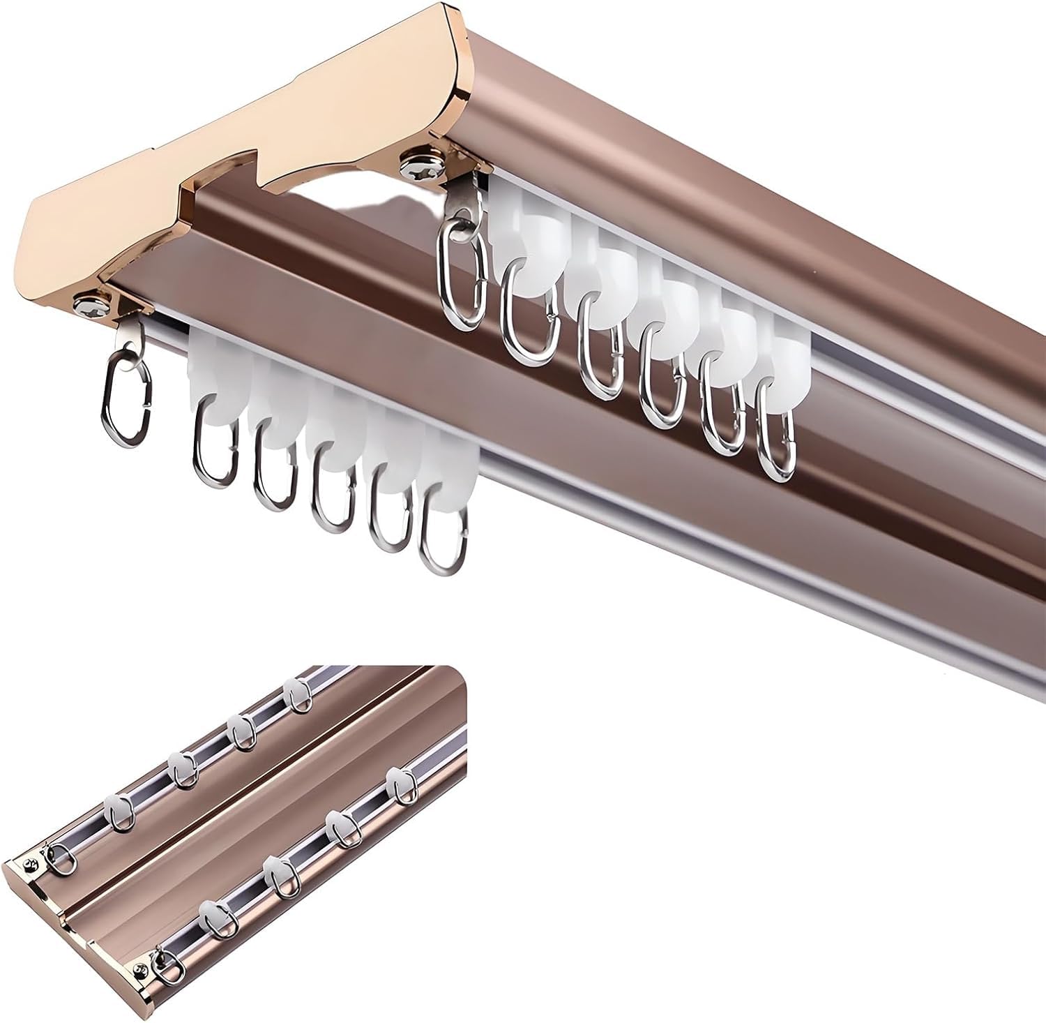 DLLDQBD Bedroom Double Curtain Track System Heavy Duty Conjoined Curtain Rail Ceiling Mount Streamline Aluminium Curtain Rod Set For Office Home Room Divider(Size:5.0FT/150CM,Color:E)
