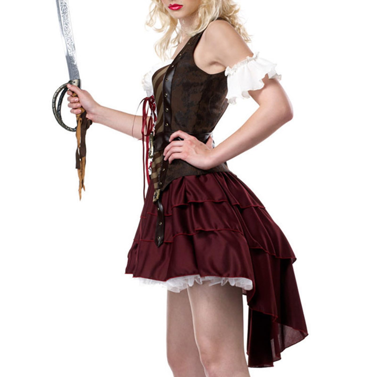 Pirate Costume Women Damen Piratenkostüm - Mittelalter Kleidung Elegant Jumpsuit Piratin Corsett Pirat Rock Partykleid Gothic Overall Piraten Faschingskostüm Cosplay Mottoparty