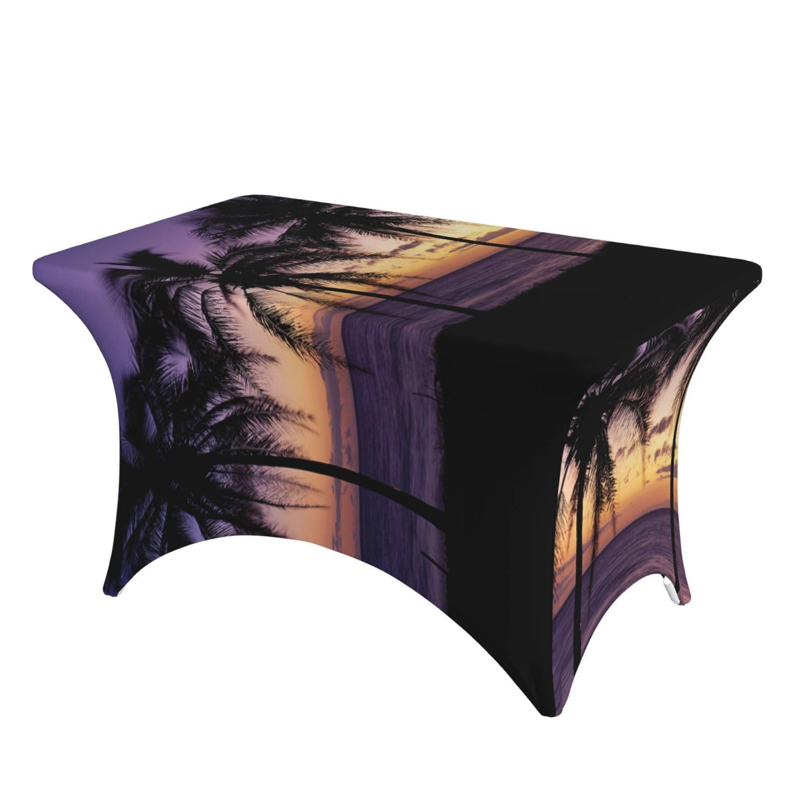Dcehgew Sunset Beach Palm Tree 4Ft Spandex Rectangular Table Cloth, Printed Fitted Elastic Tablecloths Washable Table Cover For Event, Wedding, Banquet & Party